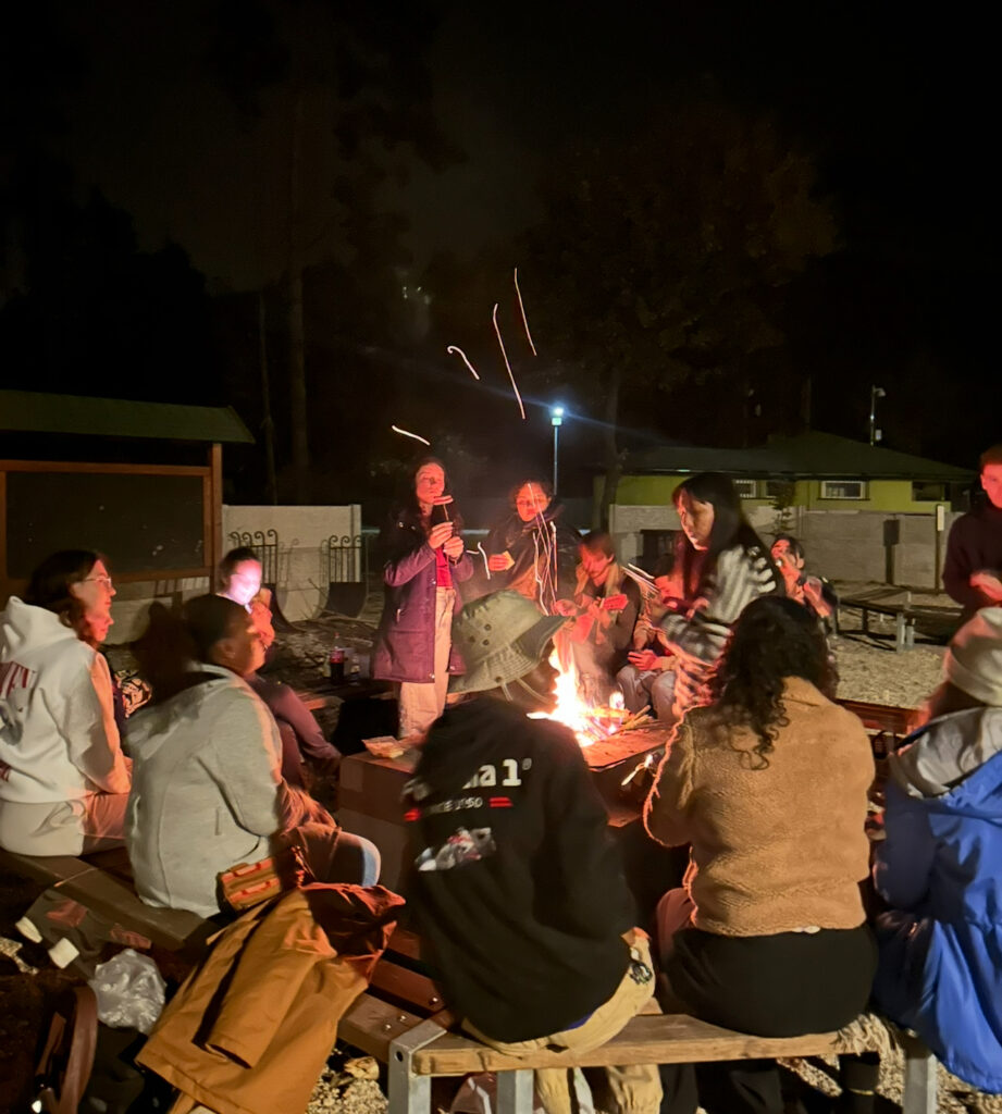 Friends from all over the world around a camp fire during my semester exchange.